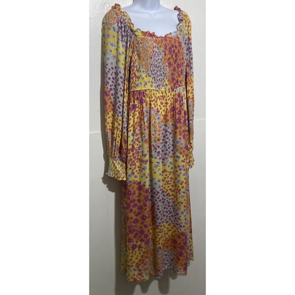 Easel Dress Womens Medium Patchwork Ditsy Floral On/Off Shoulder Smocked Midi - Picture 4 of 8